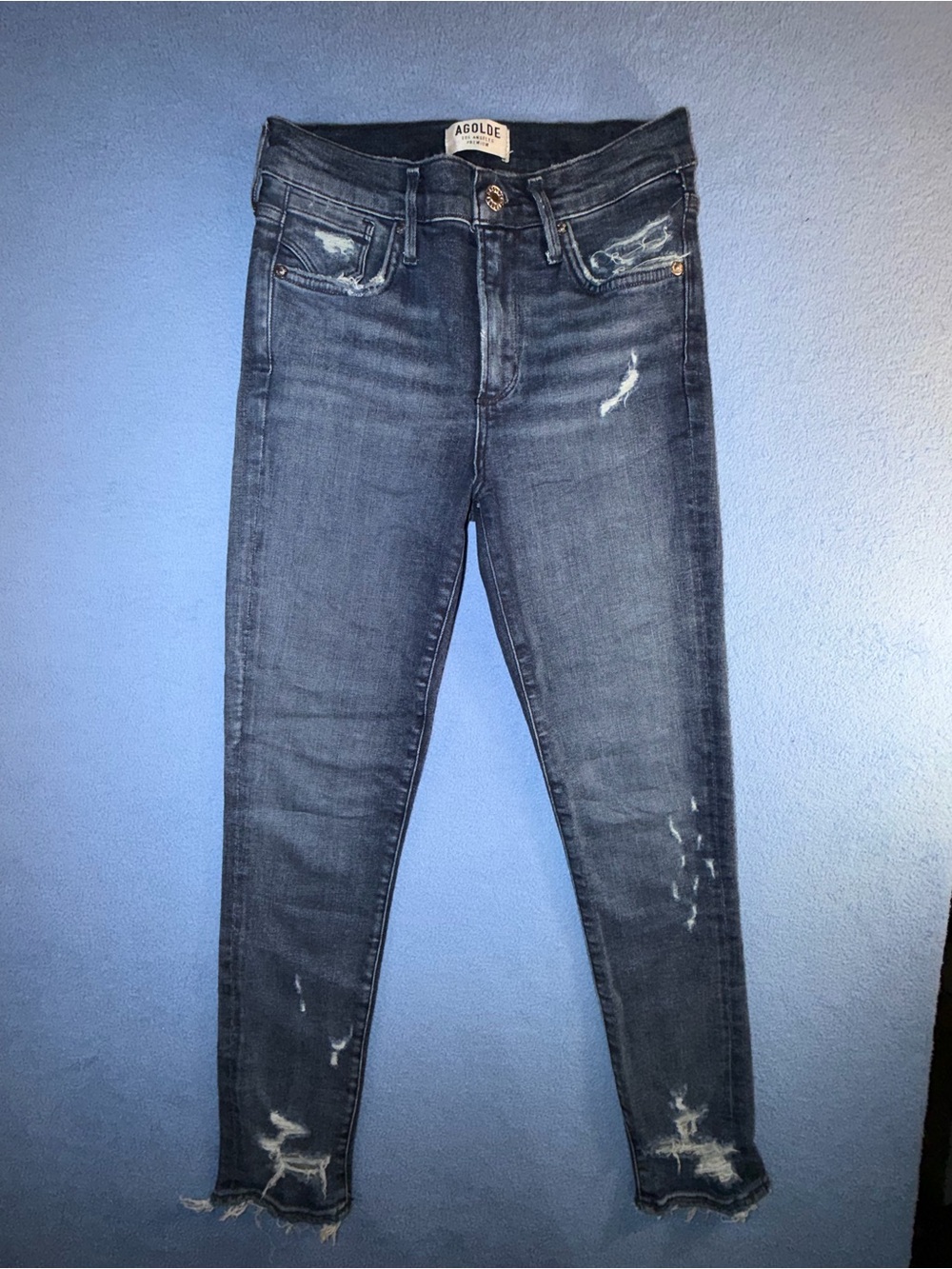 Agolde Dark Indigo Distressed Skinny Jeans Size 24
